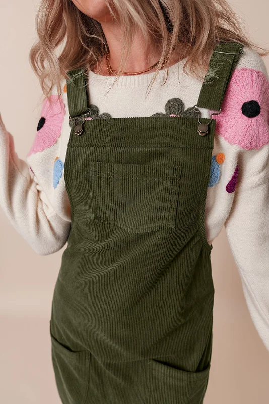 Corduroy Overall Mini Dress: Cute and Cozy Casual Button-Up Mini Dress