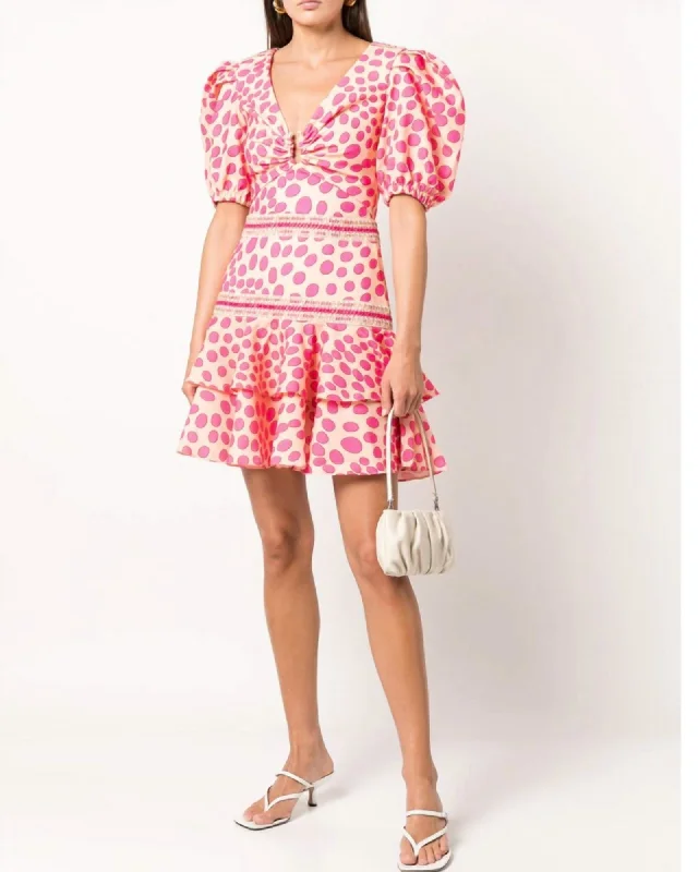 Bossa Lace Trim Puff Sleeve Layered Mini Dress In Pink/Apricot | Pink/Apricot Classic White Mini Dress Bossa Lace Trim Puff Sleeve Layered Mini Dress In Pink/Apricot | Pink/Apricot Classic White Mini Dress