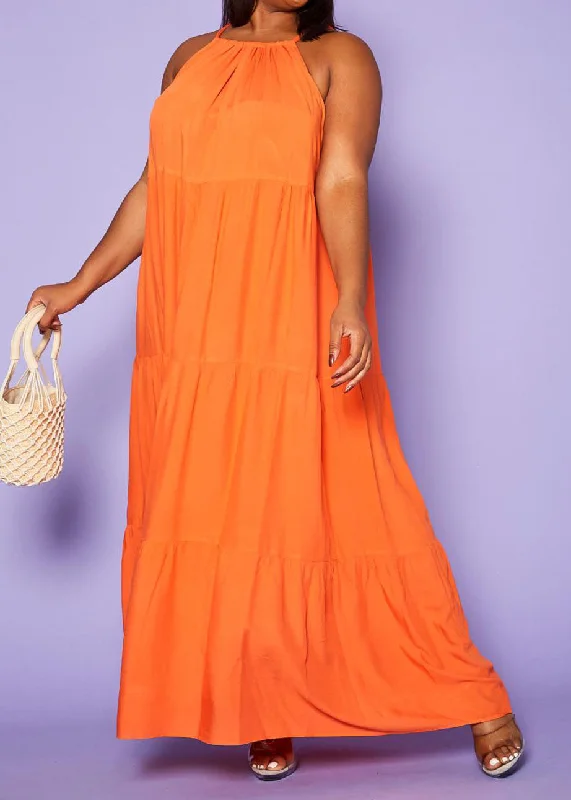 Hi Curvy Plus Size Women Halter Neck Flare Maxi Dress Pencil Office Professional