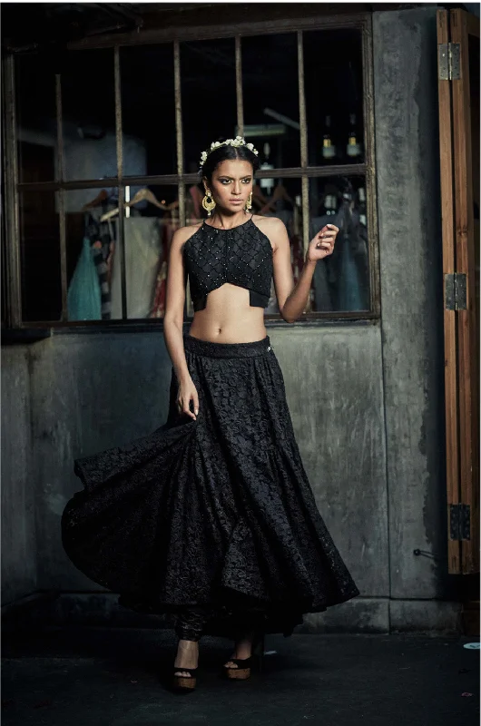 Geometric crop top with cigarette pants and skirt Chenille Blend Fleece Blend Nylon Blend Geometric crop top with cigarette pants and skirt Chenille Blend Fleece Blend Nylon Blend