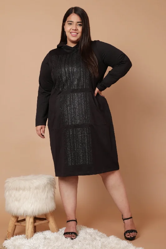 Plus Size Black Party Sweatshirt Hoodie Winter Dress Hoodie with Hem Lace Feminine Delicate Plus Size Black Party Sweatshirt Hoodie Winter Dress Hoodie with Hem Lace Feminine Delicate