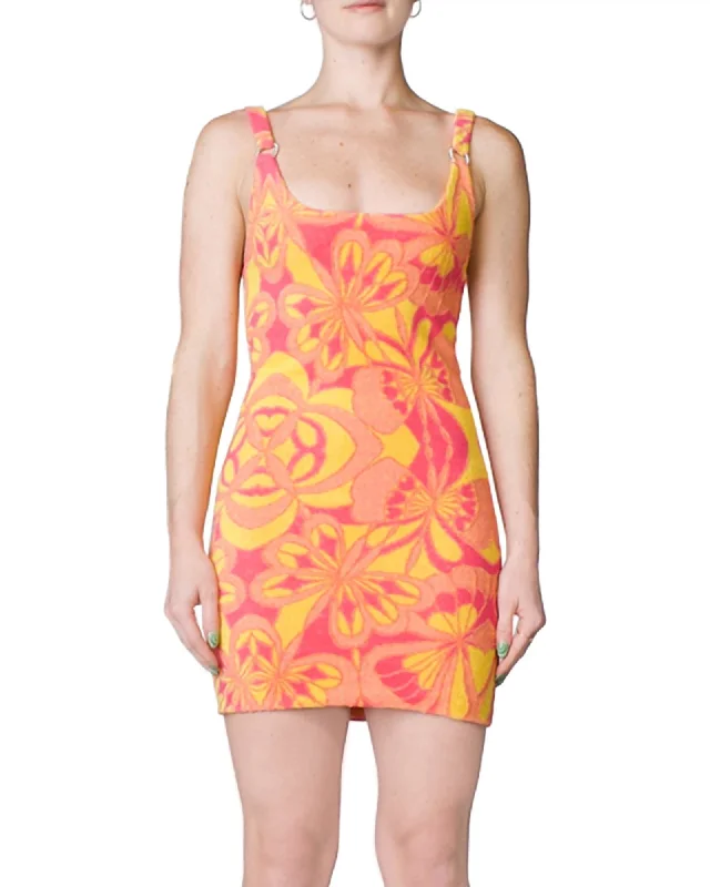 Open Back Terry Mini Dress in Pink Lemonade | Pink Lemonade Elegant Mini Dress with Ruffles Open Back Terry Mini Dress in Pink Lemonade | Pink Lemonade Elegant Mini Dress with Ruffles