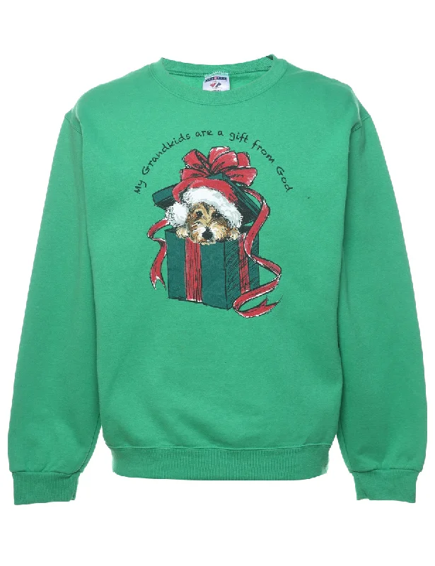 Animal Design Christmas Sweatshirt - M Hoodie with Embroidery Detailed Premium