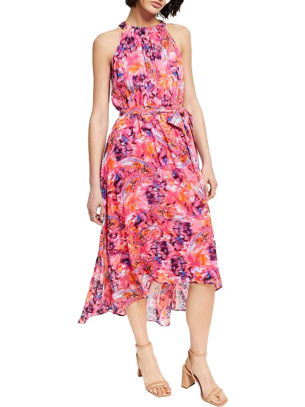 Womens Chiffon Halter Dress Tunics Print Colorful