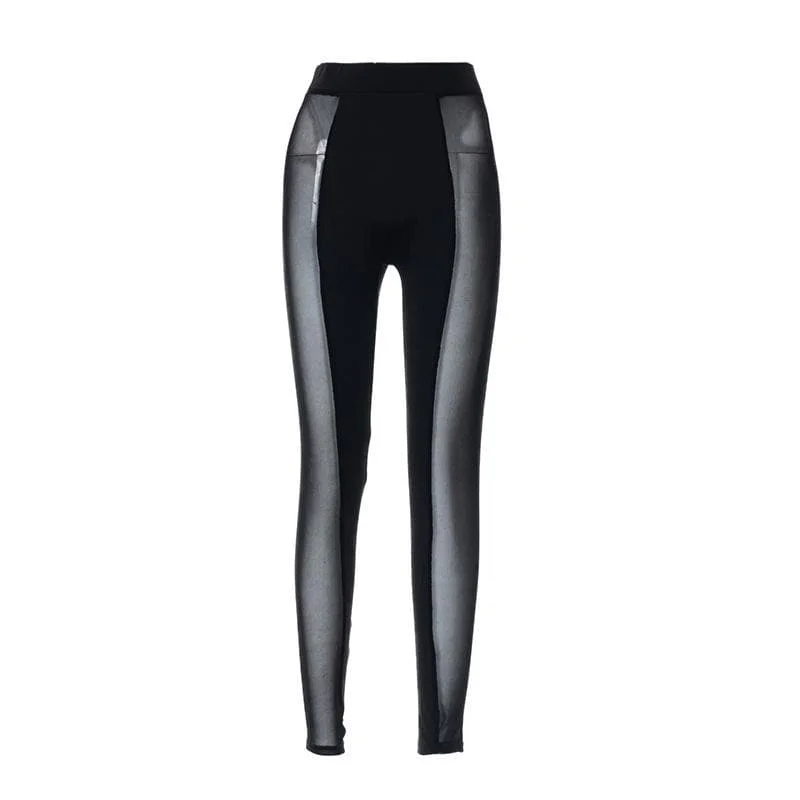 Mesh patchwork high rise leggings pant Elegant Full-Body Leggings