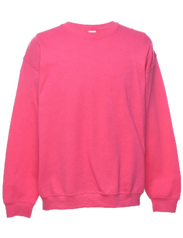 Pink Plain Sweatshirt - L Hoodie with Elastic Waist Stretchable Comfortable