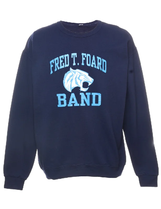 Fred T Foard Band Navy & Light Blue Printed Sweatshirt - L Hoodie with Hem Applique Textured Unique Fred T Foard Band Navy & Light Blue Printed Sweatshirt - L Hoodie with Hem Applique Textured Unique