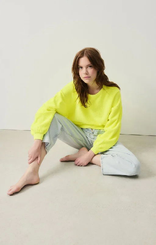 Sweatshirt Boby03af Jaune-Fluo Hoodie with Cropped Fit Short Trendy