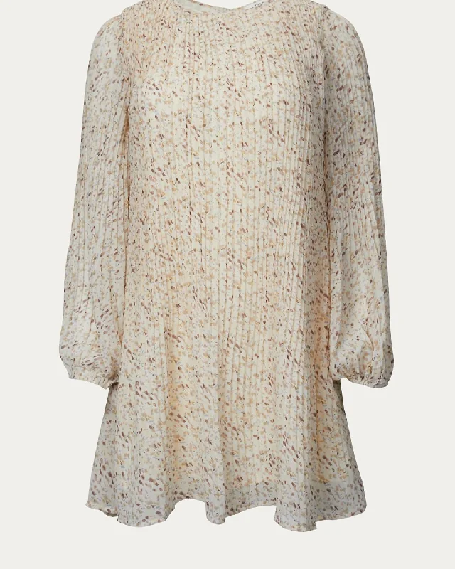 Floral-Print Chiffon Tunic Mini Dress in Cream Floral | Cream Floral Cozy Sweater Mini Dress