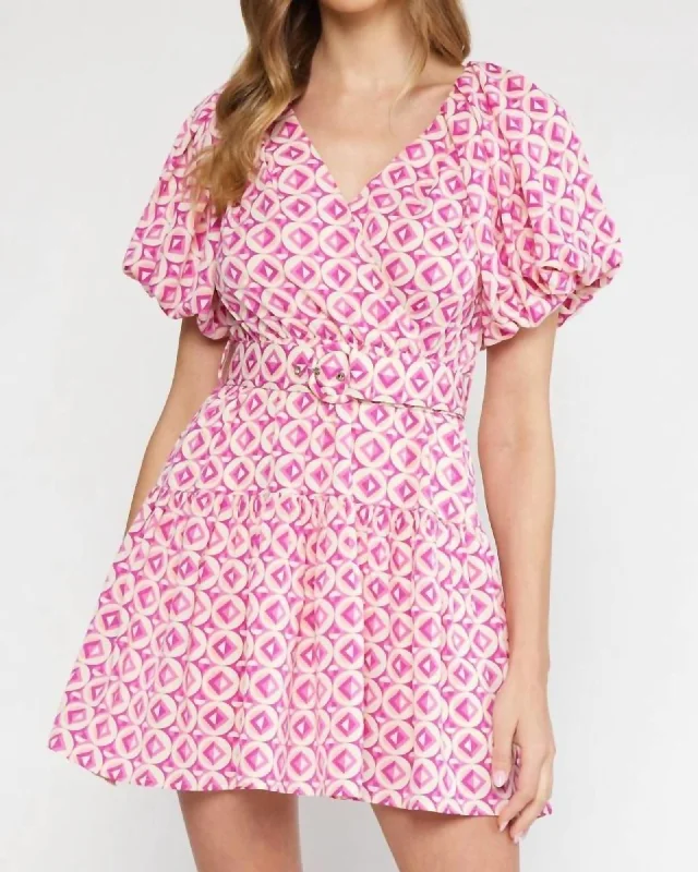 Geo Print Mini Dress in Multi | Multi Comfortable Shift Mini Dress