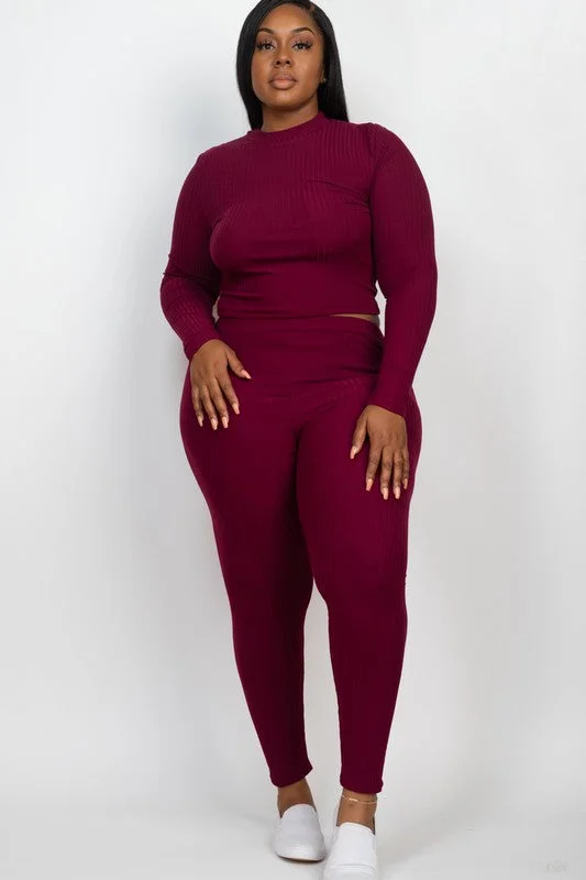 Hi Curvy Plus Ribbed Mock Neck Long Sleeve Top & Leggings Set Cozy Mid-Rise Workout Leggings Hi Curvy Plus Ribbed Mock Neck Long Sleeve Top & Leggings Set Cozy Mid-Rise Workout Leggings