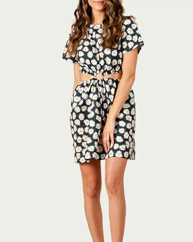 Carnation Cutout Cotton Mini Dress in Black Daisy | Black Daisy Trendy Tulle Mini Dress