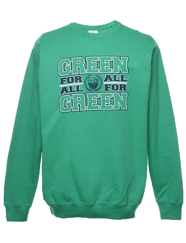 Green & White Printed Sweatshirt - L Hoodie with Velcro Closure Adjustable Secure
