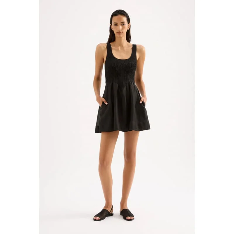 Kova Mini Dress | Black Comfortable Smocked Mini Dress