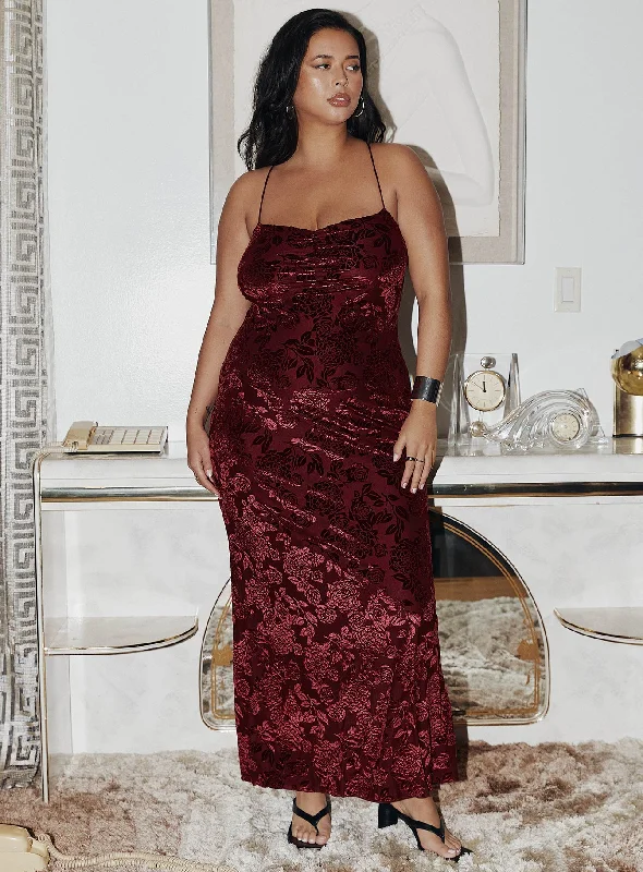 Zotta Maxi Dress Burgundy Curve Tunics Mesh breathable