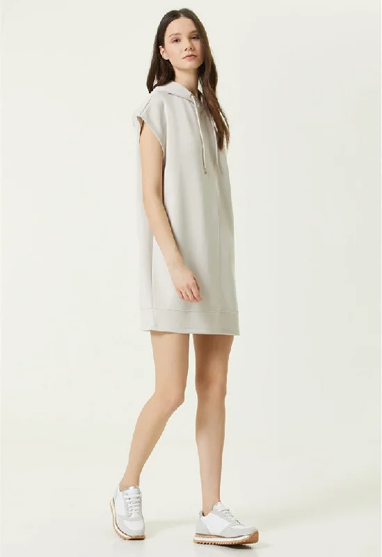 Network Hooded Mini Dress Beige Comfortable Bodycon Mini Dress