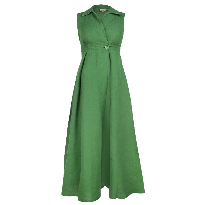 Penny S/L Pleat Maxi Emerald Dress Tunics Practical easy-care