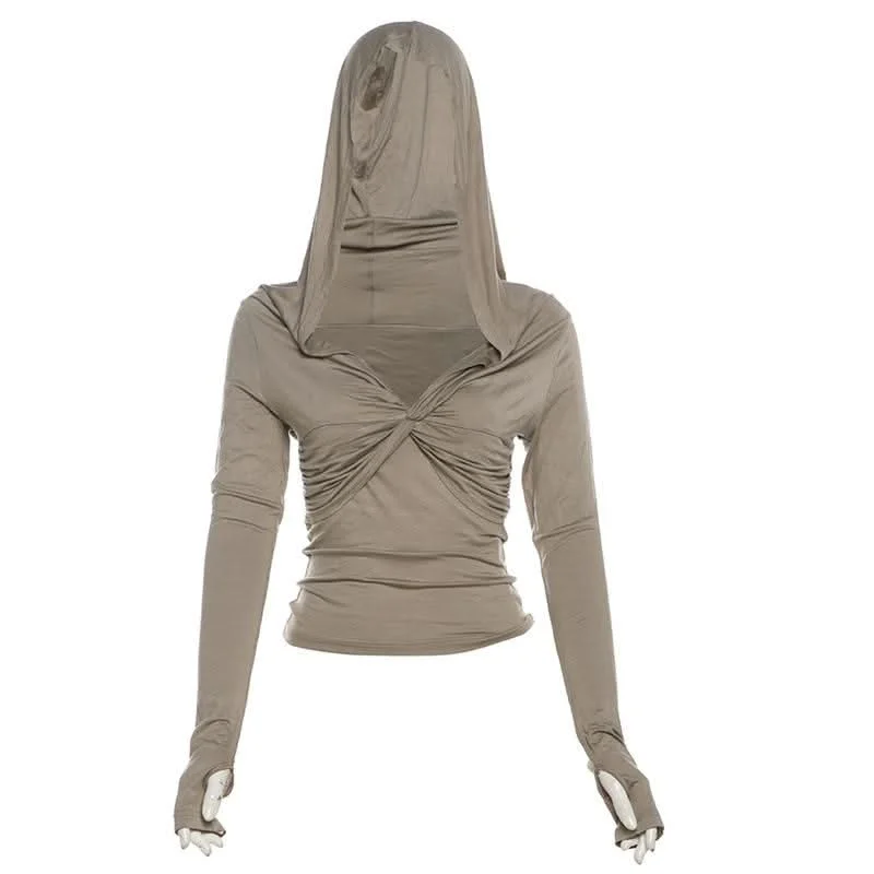 Hoodie long sleeve gloves knotted ruched v neck top Hoodie with Mesh Breathable Sporty Hoodie long sleeve gloves knotted ruched v neck top Hoodie with Mesh Breathable Sporty