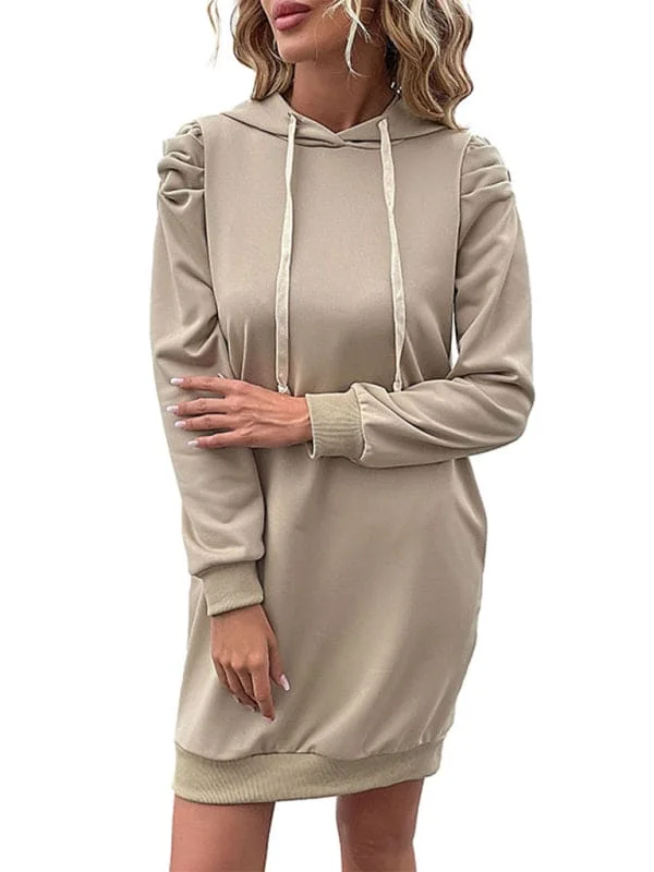 Women's solid color long sleeve sweatshirt dress Hoodie with Print Artistic Unique