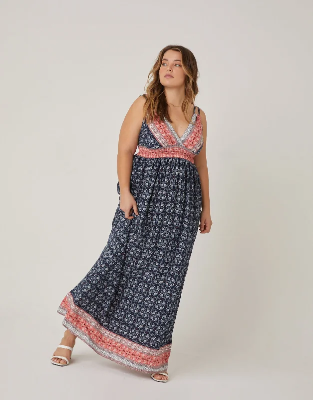 Plus Size Abstract Printed Maxi Dress Tunics Print Colorful