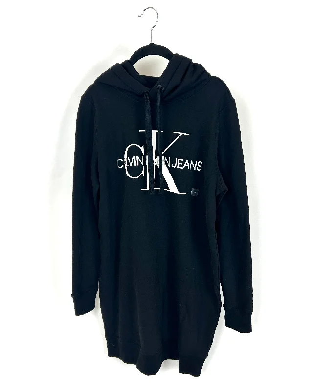 Black Hooded Sweatshirt Dress - Size 4/6 Hoodie with Lining Warm Insulated