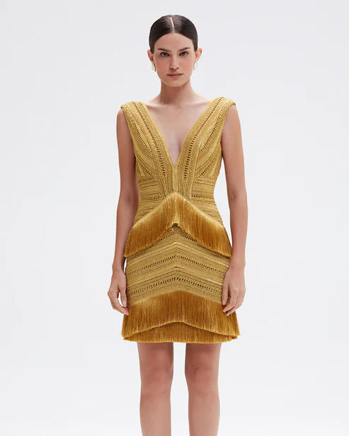 Pampas Fringe Mini Dress - Gold Comfortable Polka Dot Mini Dress