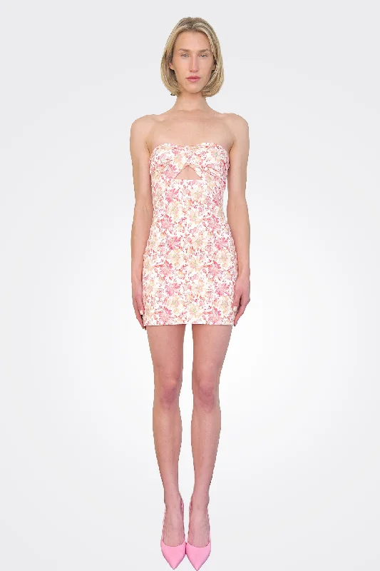 Cutout Strapless Mini Dress - Pink Floral Casual Button-Up Mini Dress