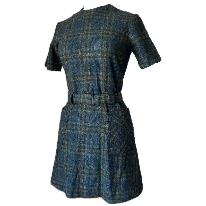 Tartan plaid wool vintage 1960s belted mini dress Elegant Satin Mini Dress