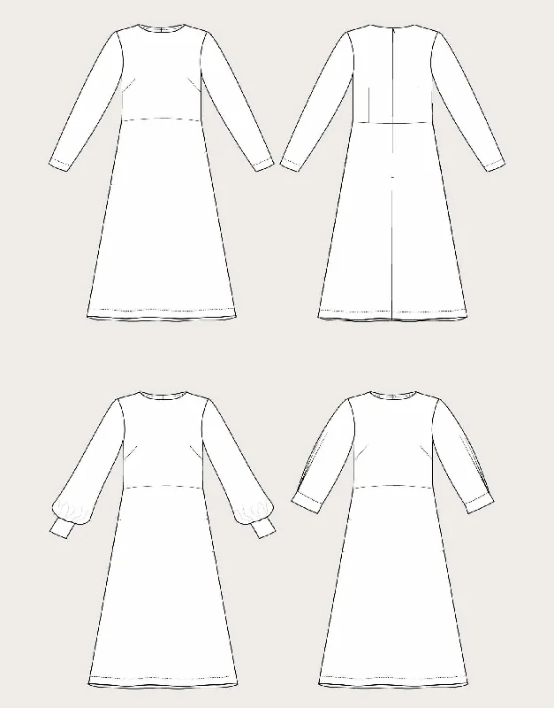 Multi-Sleeve Midi Dress Sewing Pattern, The Assembly Line Off-the-shoulder Chic Trendy Multi-Sleeve Midi Dress Sewing Pattern, The Assembly Line Off-the-shoulder Chic Trendy