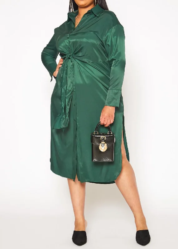 Hi Curvy Plus Size Women Satin Button Front Midi Dress Tunics Stylish elegant