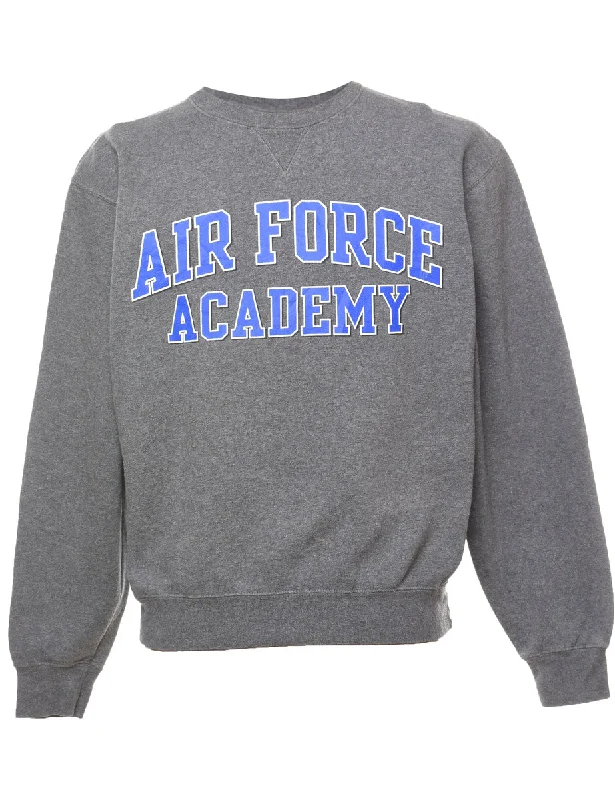 Air Force Academy Grey & Blue Printed Sweatshirt - S Hoodie with Half-Zip Sporty Casual Air Force Academy Grey & Blue Printed Sweatshirt - S Hoodie with Half-Zip Sporty Casual