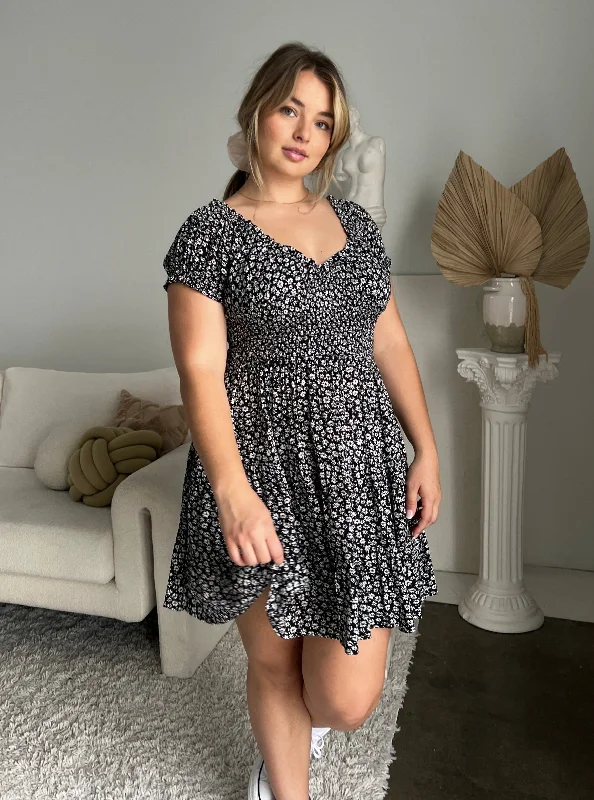 Plus Size Sweetheart Floral Mini Dress Tunics Velvet soft