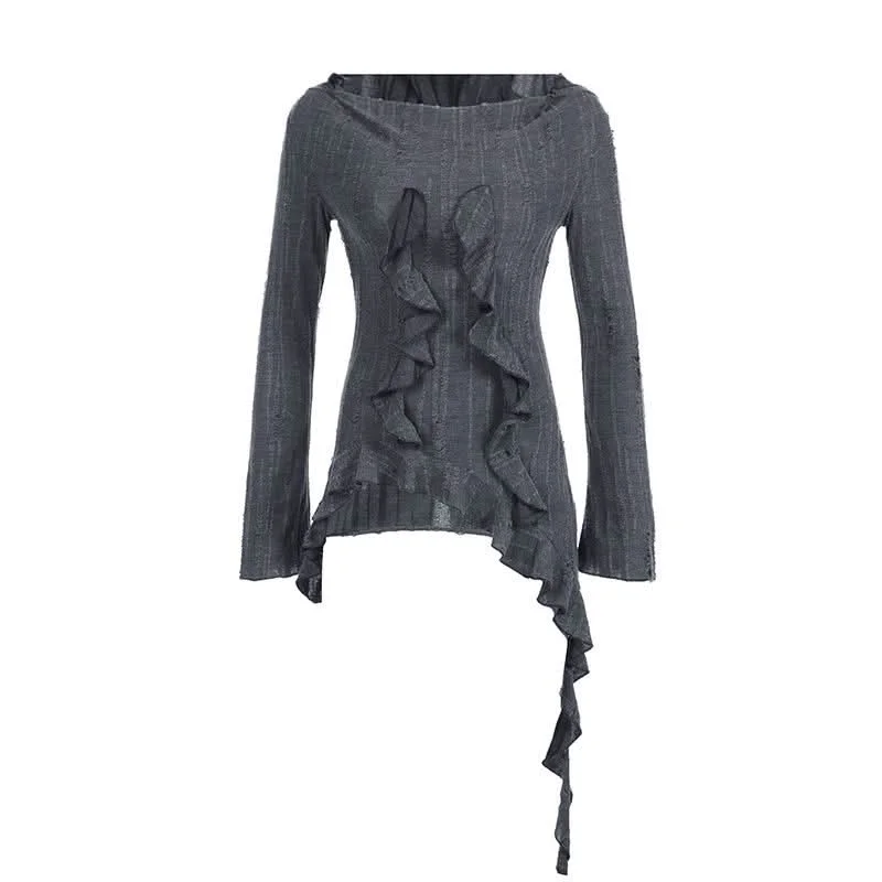 Hoodie long sleeve ruffle top Hoodie with Monochrome Minimalist Simple