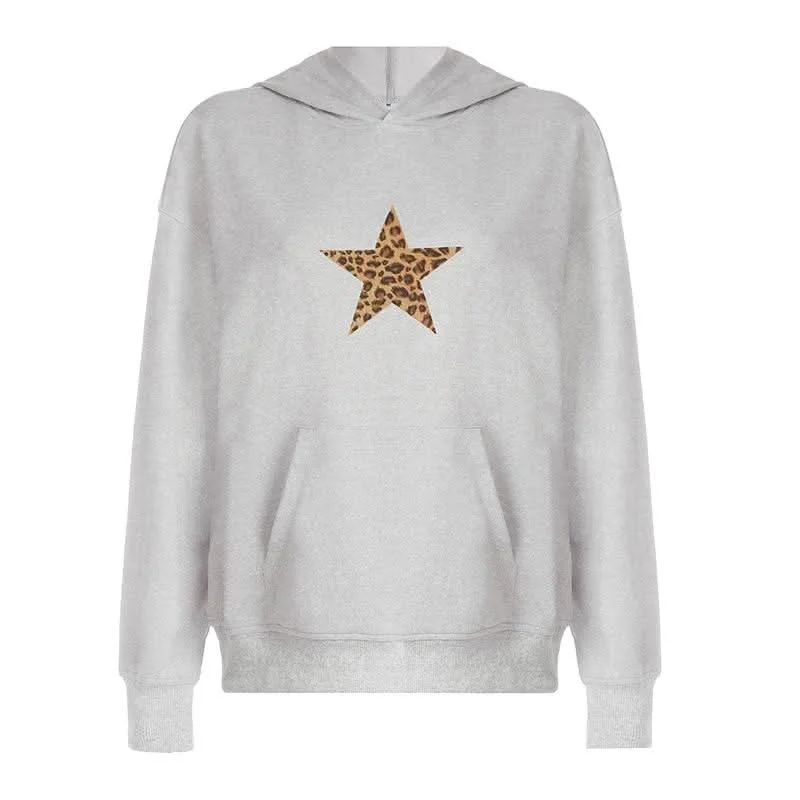 Hoodie long sleeve five-pointed star leopard print top Hoodie with V-Neck Classic Versatile Hoodie long sleeve five-pointed star leopard print top Hoodie with V-Neck Classic Versatile