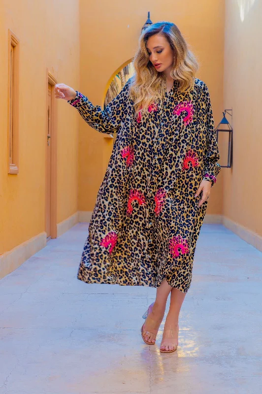 Siloa Leopard Camel Shirt Dress Tunics Party sparkling