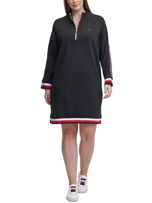 Plus Womens Fleece Funnel Neck Sweatshirt Dress Hoodie with Hidden Zipper Minimalist Clean Plus Womens Fleece Funnel Neck Sweatshirt Dress Hoodie with Hidden Zipper Minimalist Clean