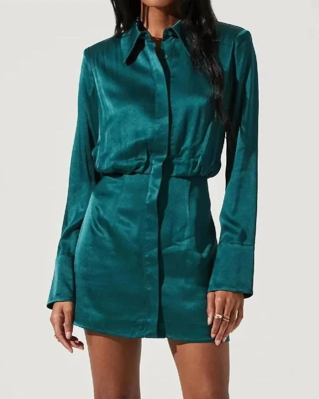 Ruth Satin Shirt Mini Dress in Hunter Green | Hunter Green Fashionable Lace Mini Dress Ruth Satin Shirt Mini Dress in Hunter Green | Hunter Green Fashionable Lace Mini Dress