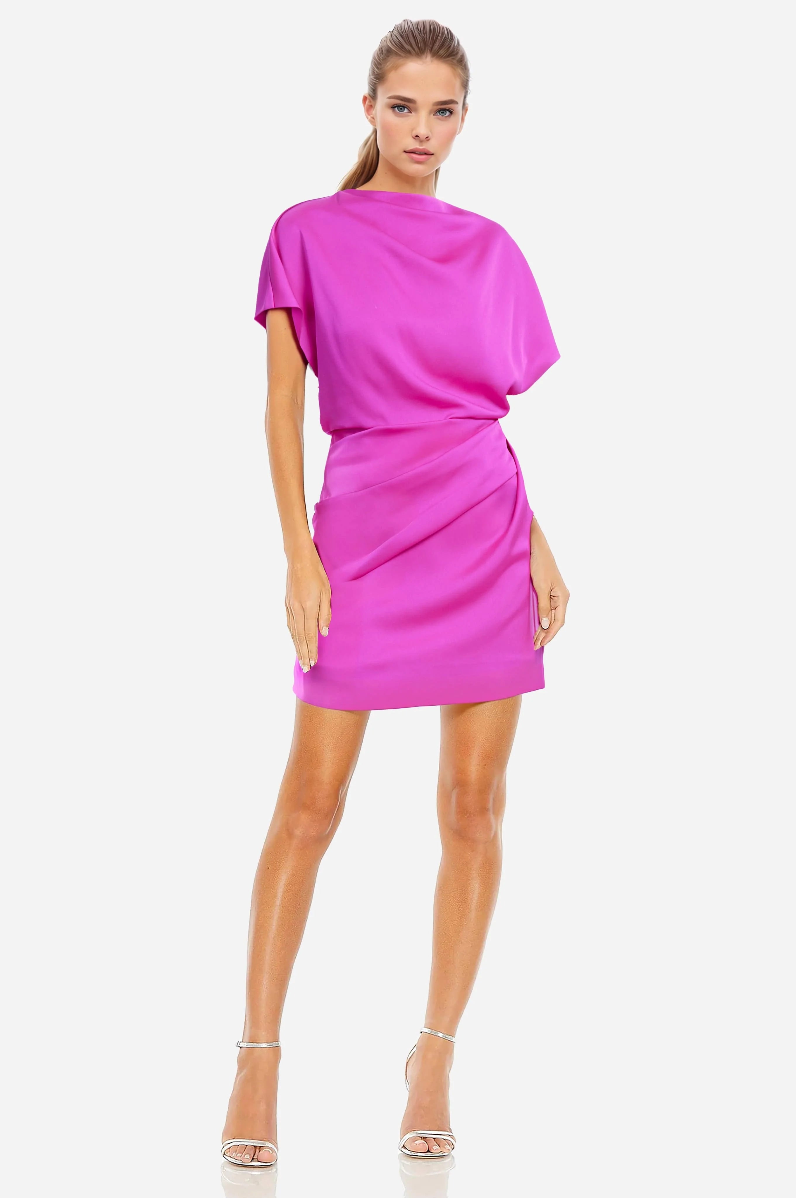 The Sienna Draped Mini Dress - Fuchsia Elegant Lace-Up Mini Dress