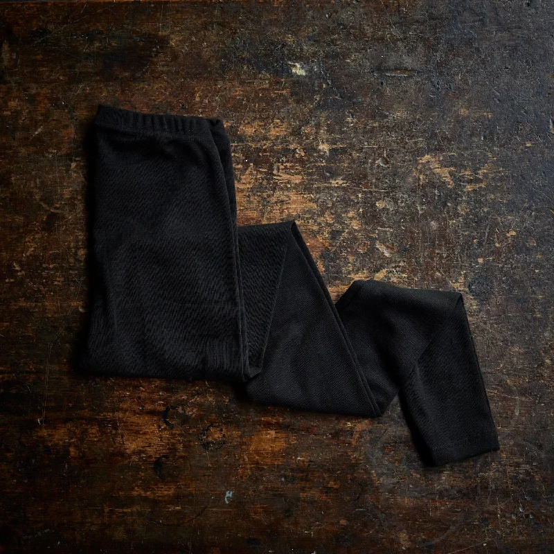 Womens Merino Wool & Silk Leggings - Black Comfortable Ribbed Waistband Leggings