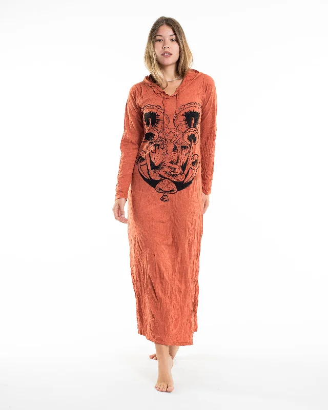 Womens Spirit Shroom Cat Long Hoodie Dress in Orange Hoodie with Relaxed Fit Easy Casual Womens Spirit Shroom Cat Long Hoodie Dress in Orange Hoodie with Relaxed Fit Easy Casual
