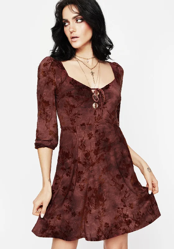 Wytchelm Floral Flocked Velour Mini Dress - Red Classic Floral Mini Dress