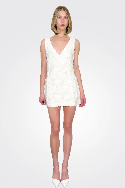 Emily Mini Dress - Powder Trendy Lace Mini Dress