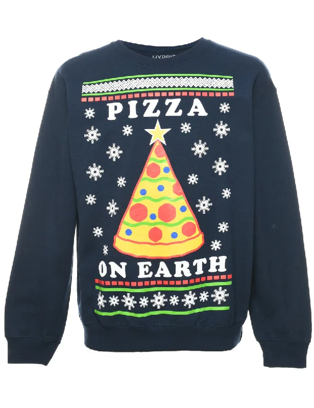 Pizza On Earth Christmas Sweatshirt - M Hoodie with Drawstring Waist Adjustable Fitted Pizza On Earth Christmas Sweatshirt - M Hoodie with Drawstring Waist Adjustable Fitted