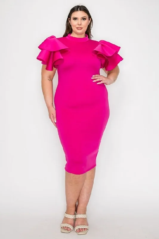 Plus Size Multi Layer Shoulder bodycon Midi Dress Tunics Short Trendy