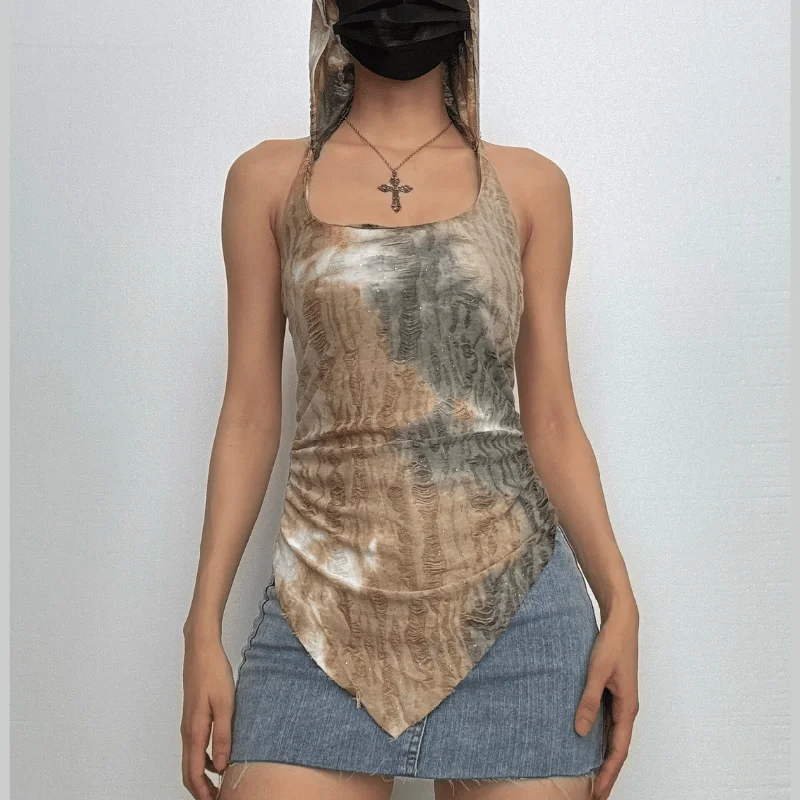 Halter hoodie square neck tie dye top Hoodie with Monochrome Minimalist Simple