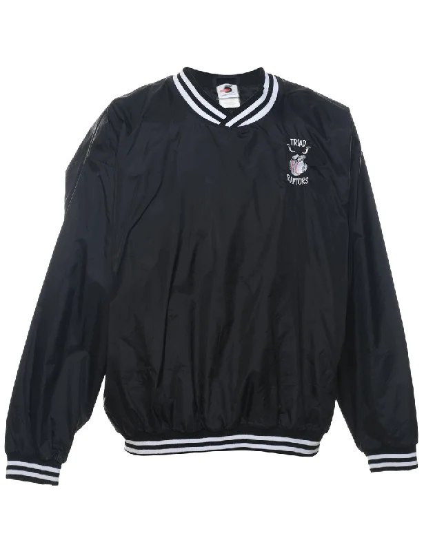 Black & White Embroidered Triad Raptors Sweatshirt - L Hoodie with Hem Elastic Stretchable Comfortable Black & White Embroidered Triad Raptors Sweatshirt - L Hoodie with Hem Elastic Stretchable Comfortable