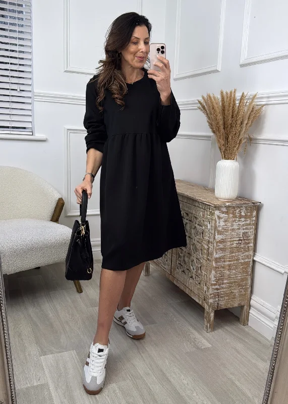 Ailbhe Black Smock Sweatshirt Dress Hoodie with Hem Drawcord Adjustable Customizable Ailbhe Black Smock Sweatshirt Dress Hoodie with Hem Drawcord Adjustable Customizable