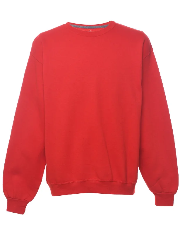Red Plain Sweatshirt - L Hoodie with Thumb Holes Functional Cozy