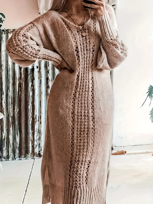 Stylish Plus Size Solid Color Sweater Dress - Cozy Long Sleeve Knitted Dress for Fall & Winter - Soft, Warm, and Comfortable Women's Plus Size Clothing for Curvy Figures Tunics Evening elegant