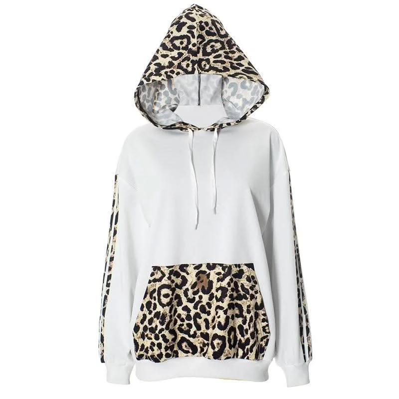 Hoodie long sleeve leopard print pocket top Hoodie with Illustration Artistic Creative Hoodie long sleeve leopard print pocket top Hoodie with Illustration Artistic Creative